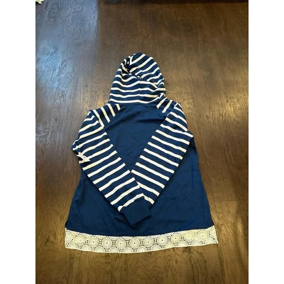 Nwt Disney Parks Sweatshirt Women Mickey Minnie Blue Striped Hoodie Pullover b41 - Picture 3 of 3